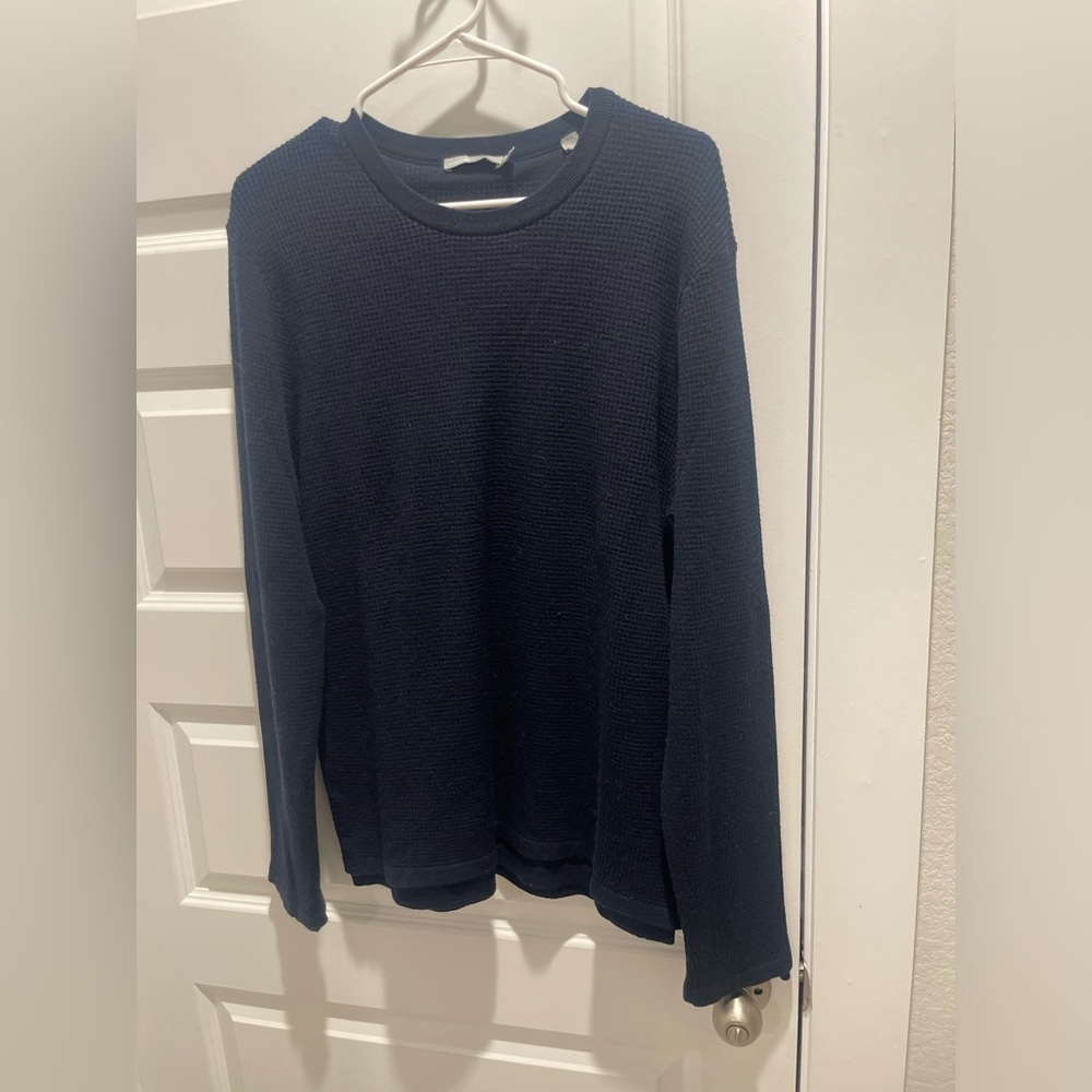 Vince men double layer lined micro waffle knit long sleeves wool sweater L